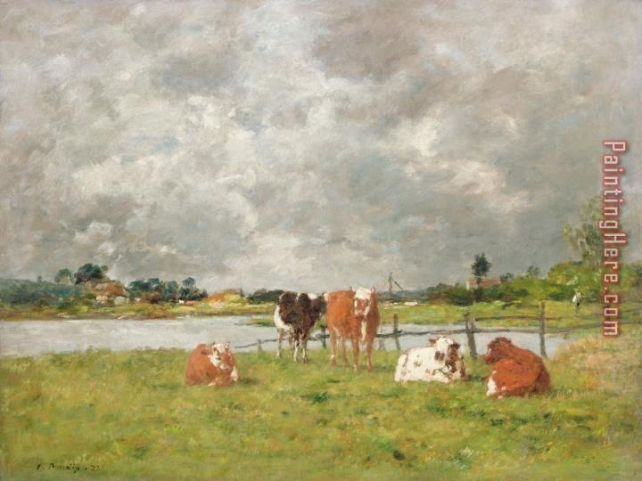 Eugene Louis Boudin Cows in a Field under a Stormy Sky
